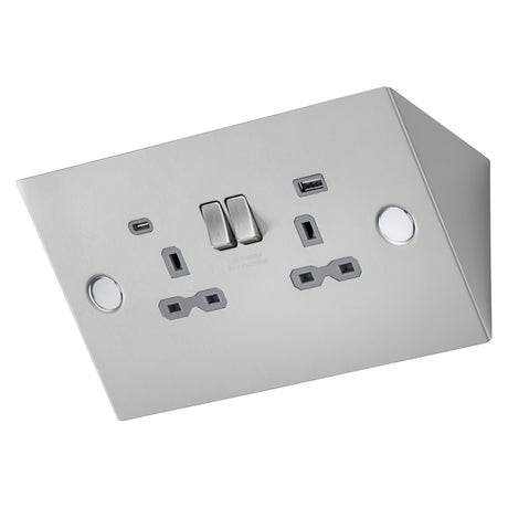 Under Cabinet 13A 2G Socket with Dual USB A+C [5V DC 4.0A shared] - Stainless Steel
