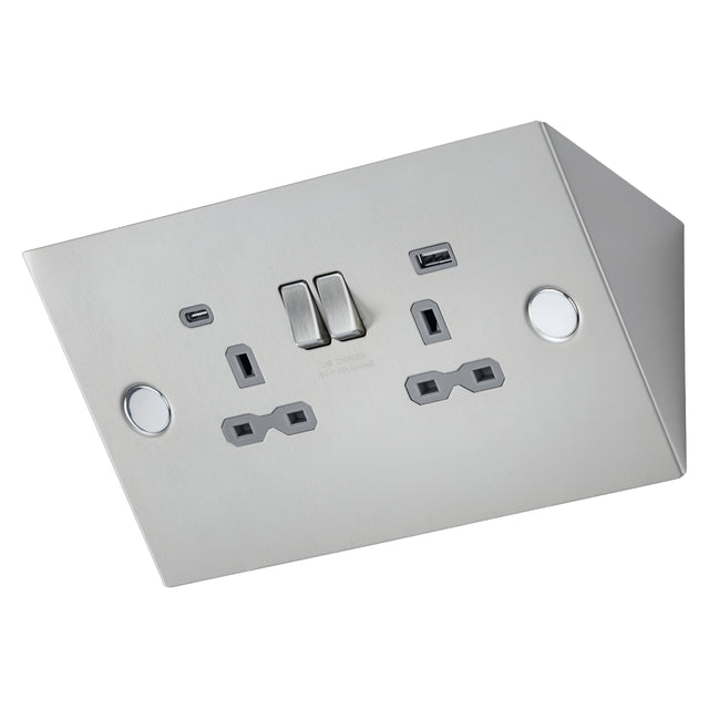 Under Cabinet 13A 2G Socket with Dual USB A+C [5V DC 4.0A shared] - Stainless Steel