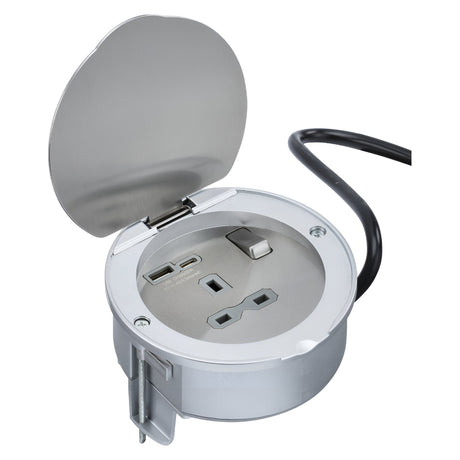 Recessed 13A 1G Socket with Dual USB A+C [5V DC 4.0A shared] - Stainless Steel
