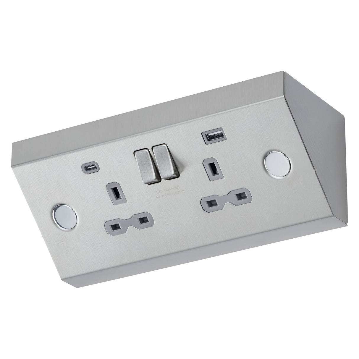 Under Cabinet 13A 2G Socket with Dual USB A+C [5V DC 4.0A shared] - Stainless Steel