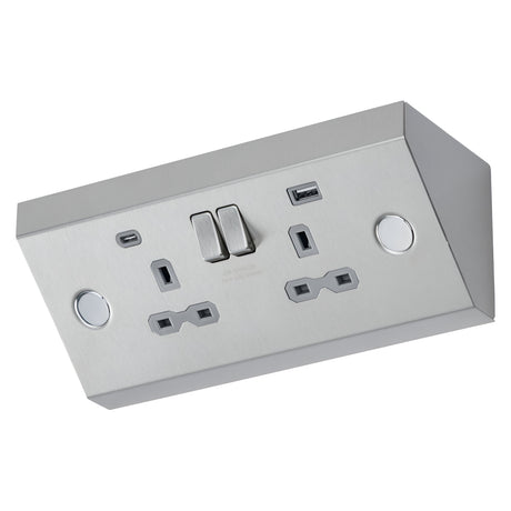 Under Cabinet 13A 2G Socket with Dual USB A+C [5V DC 4.0A shared] - Stainless Steel