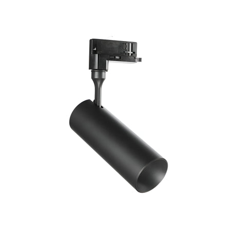 The Pristina LED Three Phase Track Spotlight 15W CRI90 36° 3000K in black is a sleek, modern lighting fixture with a pivoting head designed for ceiling mounting. This professional lighting solution combines minimalist design with efficient adjustable illumination direction, thanks to its LED track spotlight capabilities.