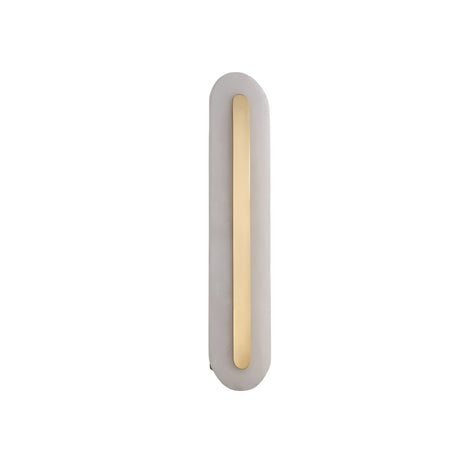 The Averra LED Medium Round Alabaster Wall Light features soft white alabaster with a brass accent, offering modern elegance in a circular design against a clean white background.