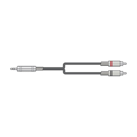 Citronic S3J-2R600 audio lead with a 3.5mm stereo TRS jack splitting into two RCA phono plugs, shown on a plain white background.