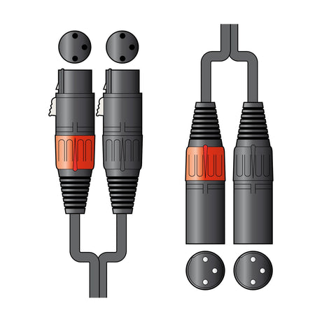 Citronic 2XF-2XM150 twin XLR audio lead with two female and two male die-cast XLR connectors in black with red rings, on a white background.
