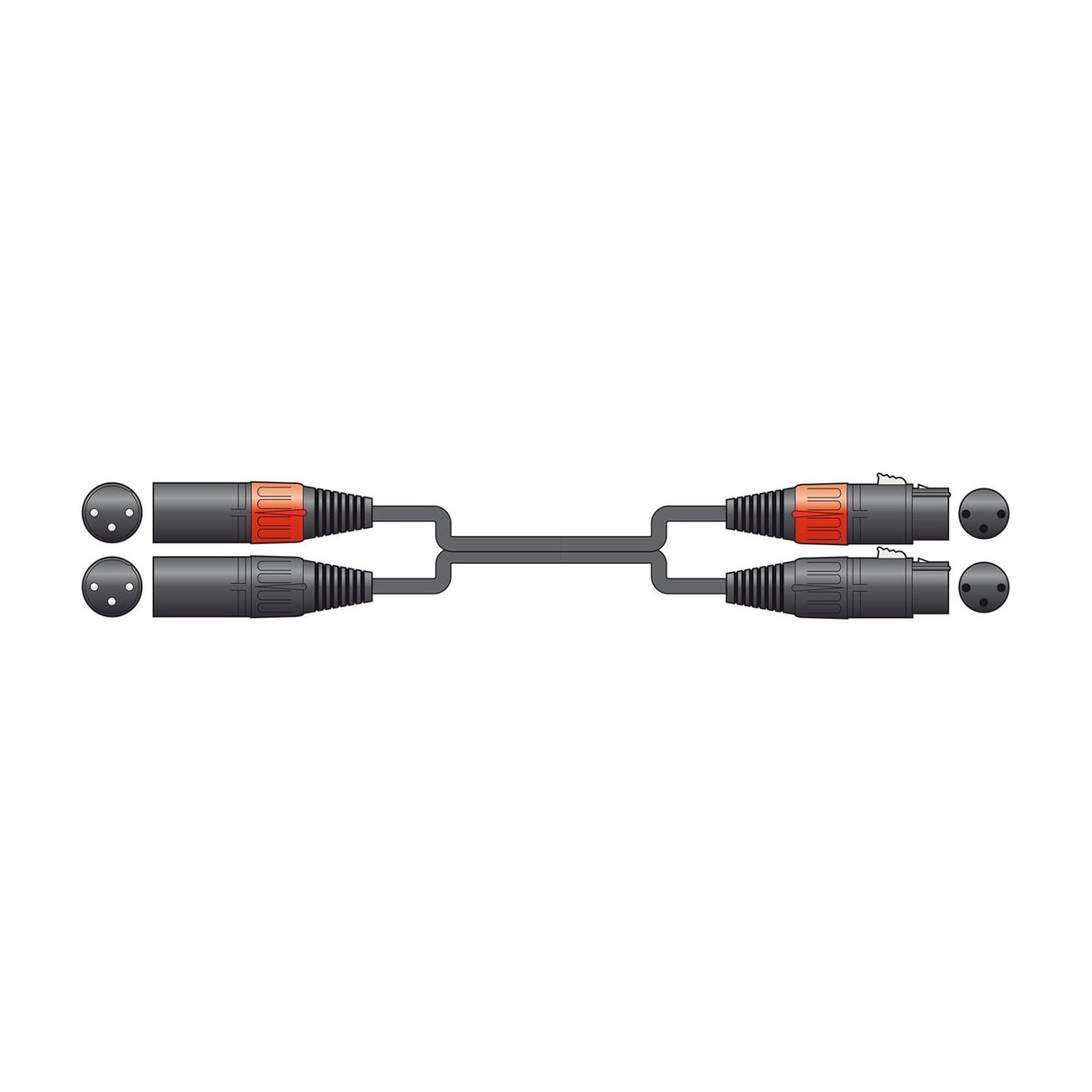 Citronic 2XF-2XM150 twin XLR audio lead with two male and two female die-cast XLR connectors joined by a black rubberised cable on a white background.