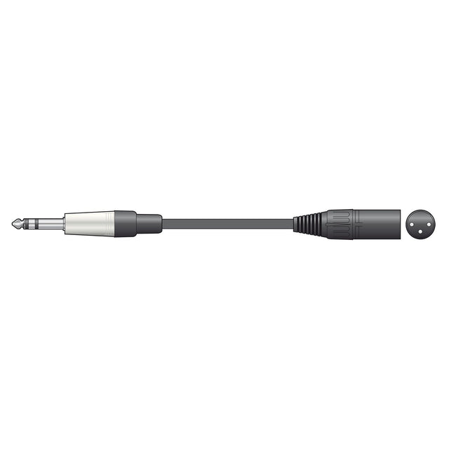 Illustration of the Citronic Classic Audio Lead, featuring a 1/4 inch TRS jack plug on one end and a 5-pin DIN plug on the other. The cable is black with metal connectors, ensuring durability and high-quality sound transmission.