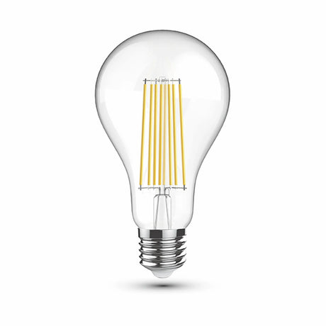 Clear GLS LED filament bulb with E27 screw cap, visible vertical filaments, 17W 4000K 2500lm, on a plain white background.