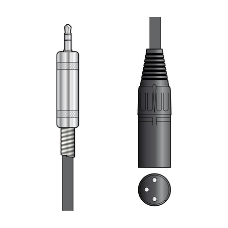 Citronic S3J-XM050 audio lead with silver 3.5mm TRS jack plug and black male XLR connector shown on a plain white background.