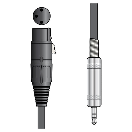 The illustration shows the Citronic Classic Audio Lead, featuring an XLR female connector on the left and a 3.5mm stereo jack plug on the right. The XLR connector includes three pins and a latch, while the stereo jack plug features a metal tip with two rings. This audio lead is commonly used in equipment for ensuring reliable connections that deliver crisp sound over its 0.5-meter length.
