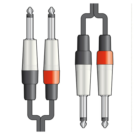 Illustration of two Citronic Classic Audio Leads with 6.3mm jack plugs. One cable pair includes black and white connectors, while the other features black, white, and red connectors with shielded audio leads for enhanced quality—all displayed from various angles.