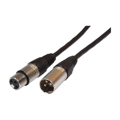 QTX Essential 1.5m balanced XLR microphone lead by AVSL with die-cast female and male XLR connectors and black rubberised jacket on a white background.