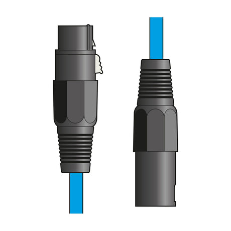 Citronic XF-XM150BL 1.5m balanced XLR microphone lead with black female and male die-cast connectors on blue cable, shown on a white background.