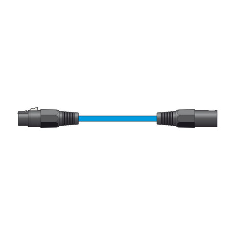 Citronic XF-XM150BL 1.5m balanced XLR microphone lead in blue with black male and female die-cast connectors, shown on a plain white background.