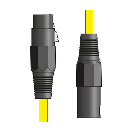 Citronic XF-XM150YW 1.5m balanced microphone lead with yellow cable, showing black die-cast female and male XLR connectors on a white background.