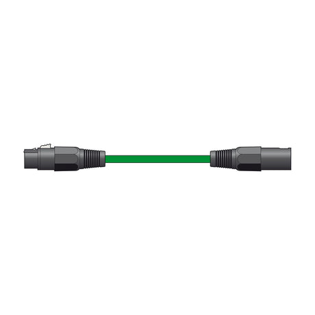 Citronic XF-XM150GN 1.5m balanced XLR microphone lead with green rubberised jacket and black die-cast female-to-male XLR connectors on a white background.