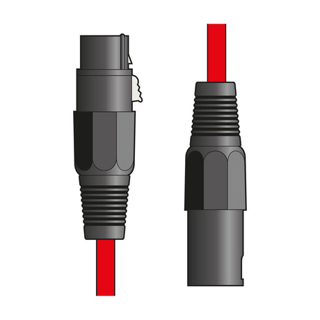Close-up of Citronic XF-XM300RD balanced XLR microphone lead showing black female and male die-cast XLR connectors on red cable, plain white background.