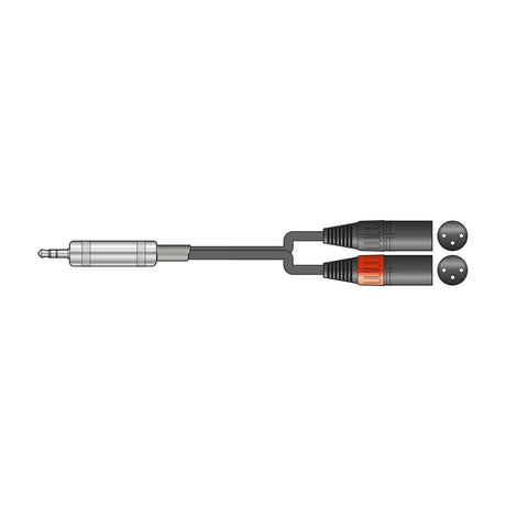 Citronic 1m audio lead with 3.5mm stereo jack splitting into two male XLR connectors, shown on a plain white background.