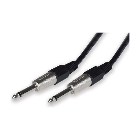 QTX Essential Guitar Lead 1.5m cable with two 6.3mm mono jack plugs in chrome and black, shown on a plain white background.