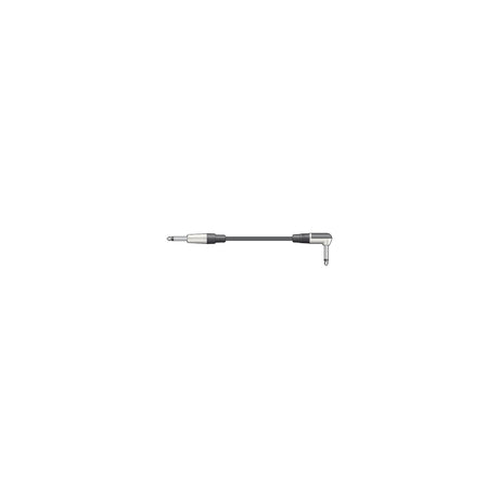 QTX Essential 3.0m guitar lead with a straight 6.3mm mono jack at one end and a right-angled 6.3mm mono jack at the other, on a white background.