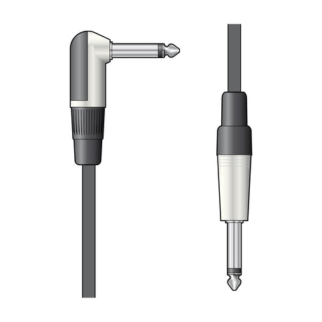 Citronic M6J-90J300 guitar lead with right-angled and straight 6.3mm mono jack plugs in black and silver, shown on a plain white background.