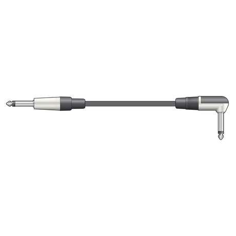 Illustration of the Citronic Classic Guitar Lead RA - 6m with a straight jack plug on one end and a right-angle jack plug on the other, connected by a black cable.