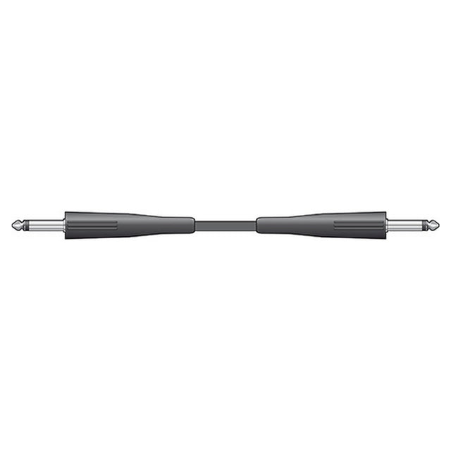 The QTX Essential Speaker Lead Jack to Jack Plug - 6m features durable 1/4 inch mono jack plugs with black connectors on each end and a thin, anti-tangle jacket, making it ideal for connecting musical instruments or audio equipment.