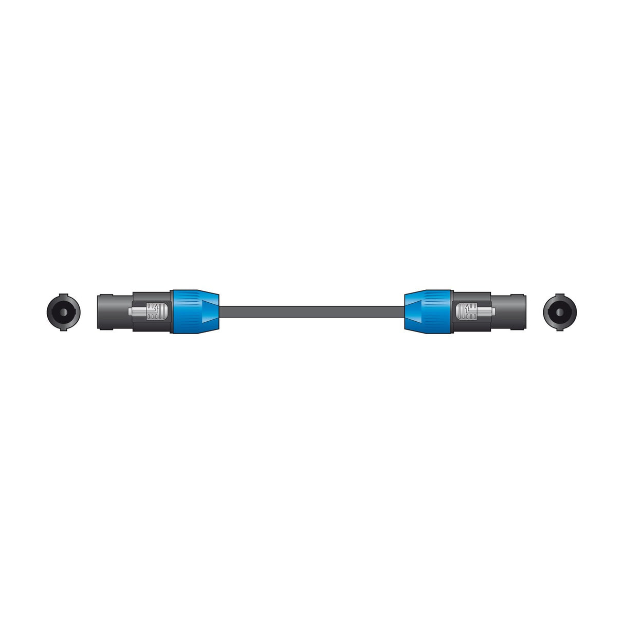 QTX Essential 12m speaker cable by AVSL with latching SPK plugs pre-fitted at both ends and grey 0.75mm² jacket, shown on a plain white background.