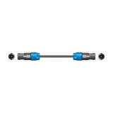 QTX Essential 12m speaker cable by AVSL with latching SPK plugs pre-fitted at both ends and grey 0.75mm² jacket, shown on a plain white background.