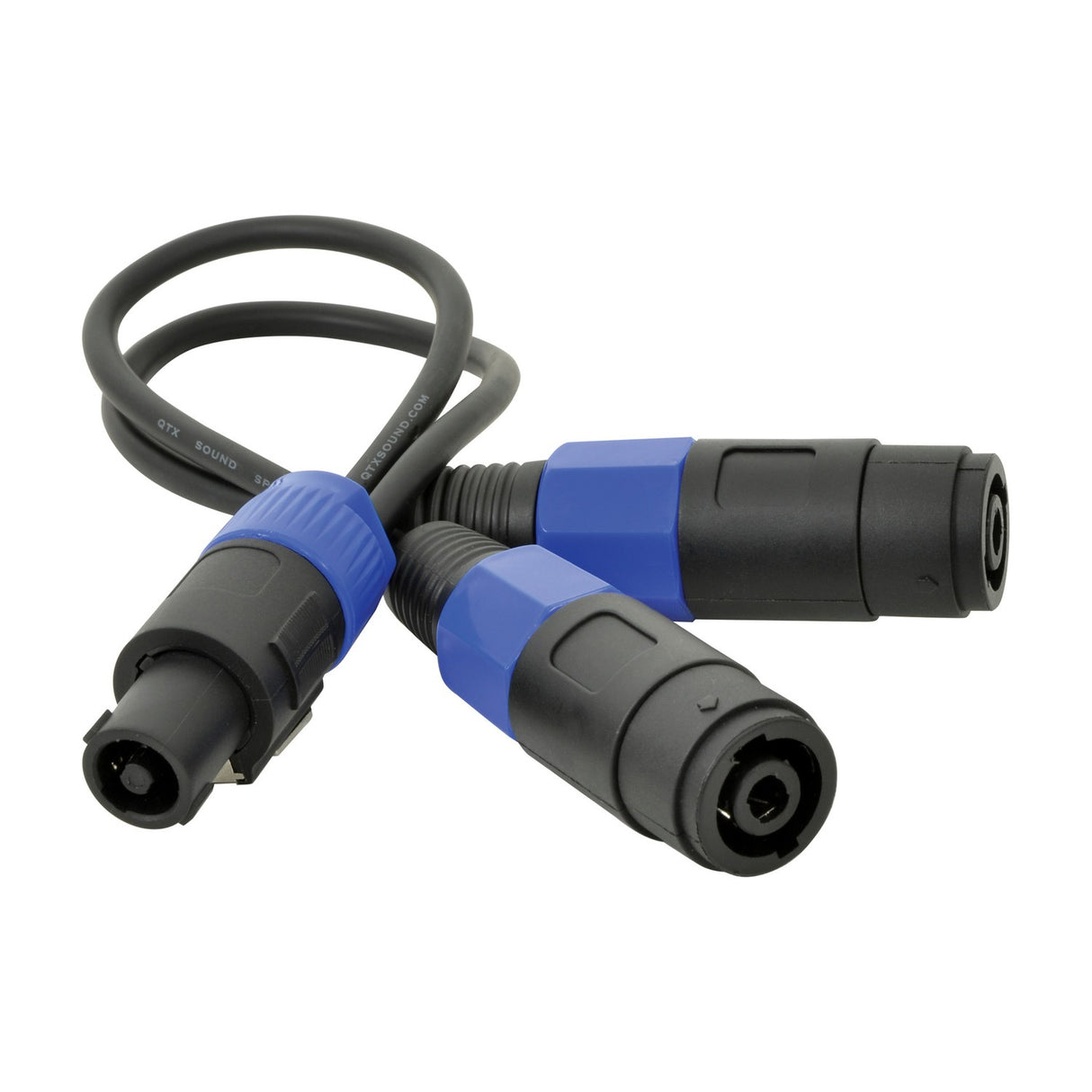 Citronic Classic 0.3m speaker splitter lead by AVSL with one male SPK plug branching to two female SPK twist-lock sockets in blue and black.