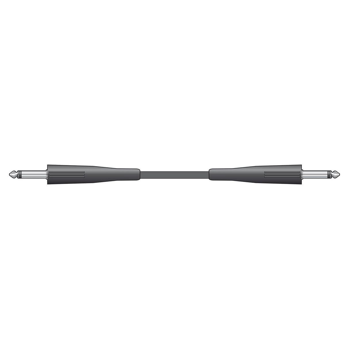 Citronic Classic Speaker Lead Jack To Jack - 12.0m, an elegantly displayed horizontal black cable consisting of pure copper and equipped with dual 6.3mm mono jack plugs.