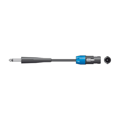 Citronic SPK-J600 speaker lead with 6.3mm mono jack plug and blue latching Speakon connector, shown with cable and socket view on a white background.