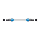 Citronic Classic 1.5m speaker cable by AVSL with black and blue latching SPK plugs at both ends and a black rubberised jacket on a white background.