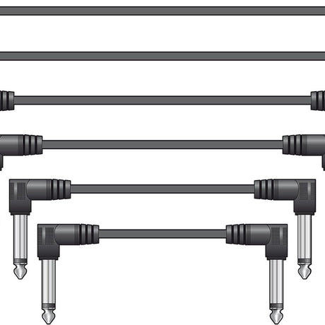 Citronic PATCH100BK patch lead set by AVSL showing six black 1.0m shielded cables with right-angled 6.3mm mono jack plugs at both ends.