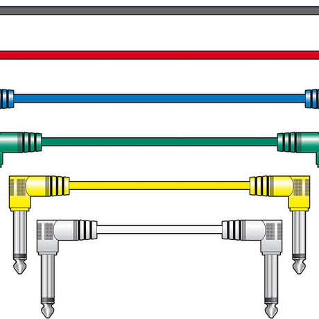 Citronic PATCH100CL 6.3mm Mono Jack Patch Lead Set from AVSL, showing six 1.0m right-angled jack cables in black, red, blue, green, yellow and white.