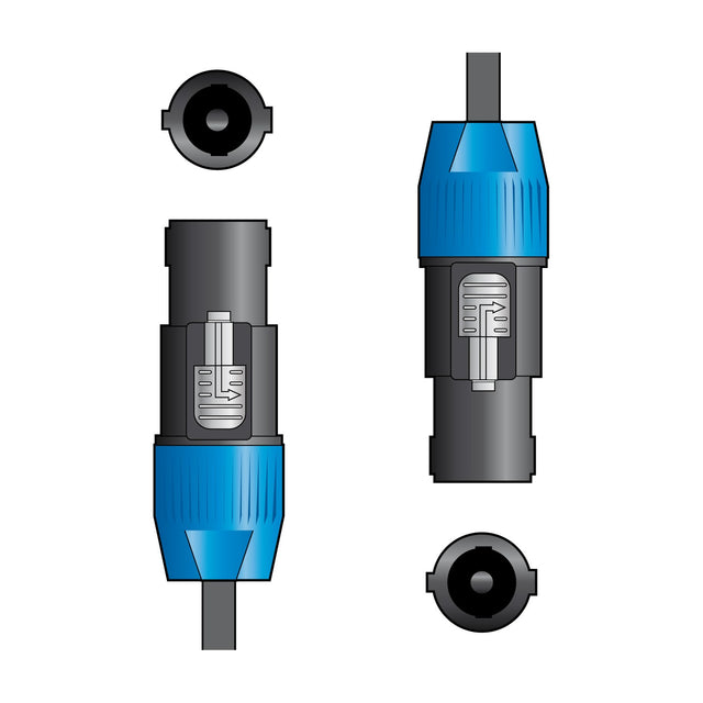 Citronic Classic 20m speaker cable with locking SPK plugs on both ends, blue and black connector housings shown front and end-on against a white background.