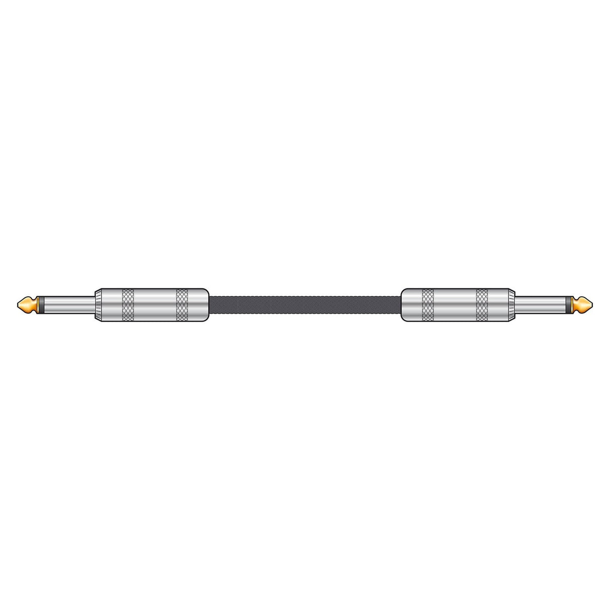 Introducing the Citronic Classic Braided Guitar Lead 3m in Black, showcasing a retro-style design. This guitar cable features a black nylon braid jacket and gray audio lead. It comes equipped with two identical 1/4 inch gold-plated plugs at each end for an anti-tangle experience, beautifully displayed horizontally on a white background.