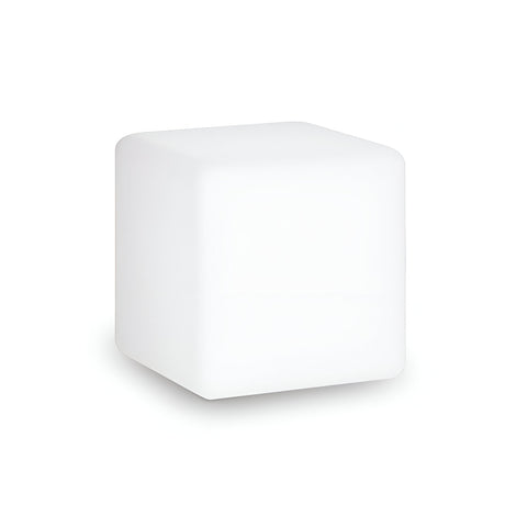 A white, opaque cube with smooth edges sits elegantly against a white background, much like the sleek Spectra Outdoor Pedestal Light - White, 40cm, ideal for illuminating garden pathways.