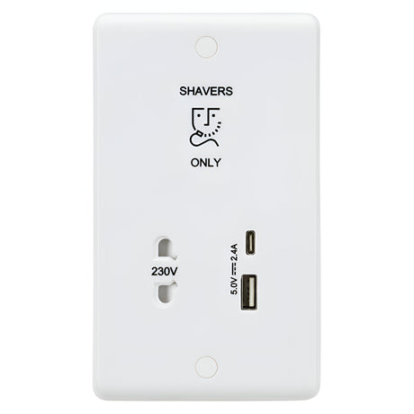 230V Shaver Socket with Dual USB A+C (5V DC 2.4A shared, Max. 12W)