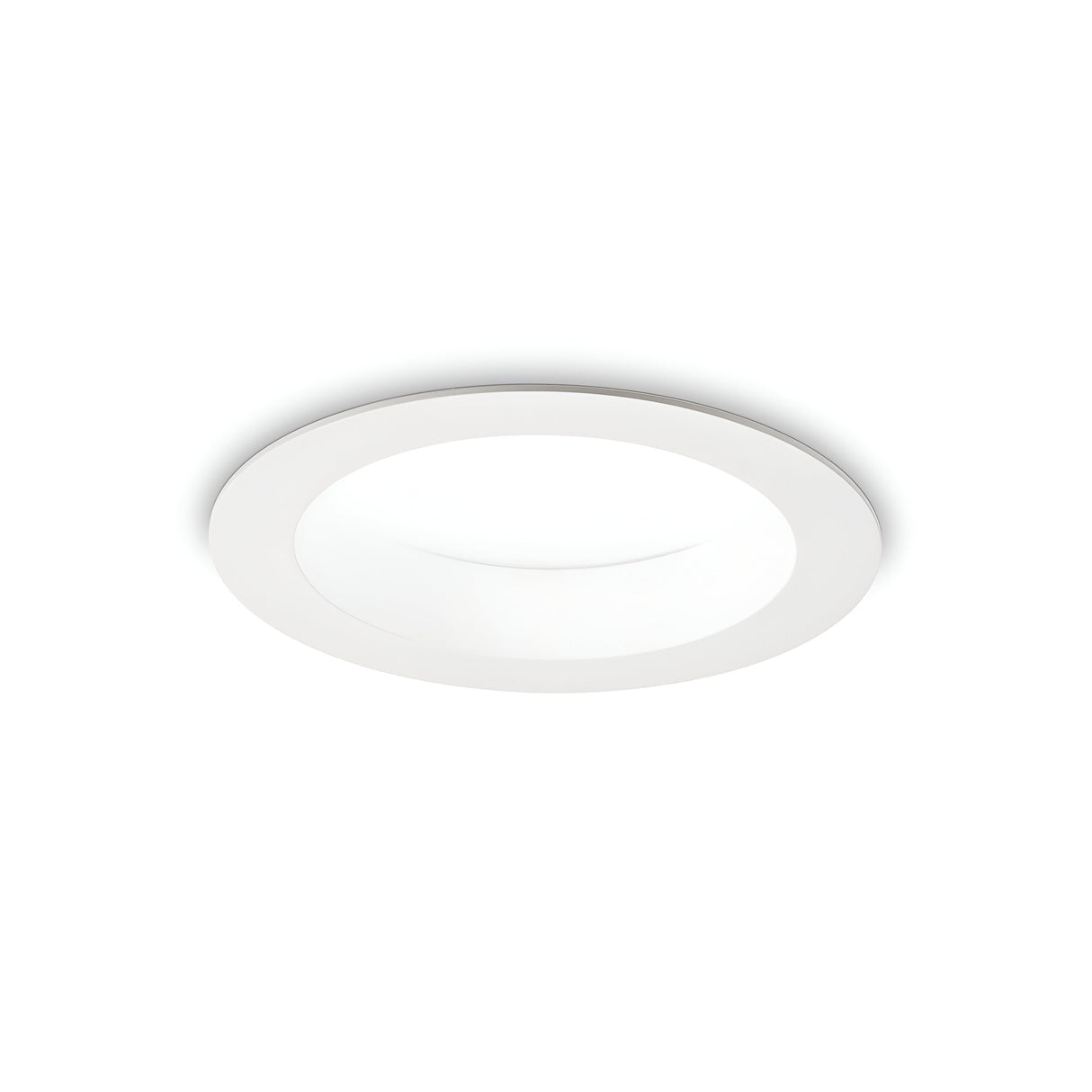 A Radiara-2 Round LED Recessed Downlight with a sleek, minimalist design and a die-cast aluminium finish against a plain background.