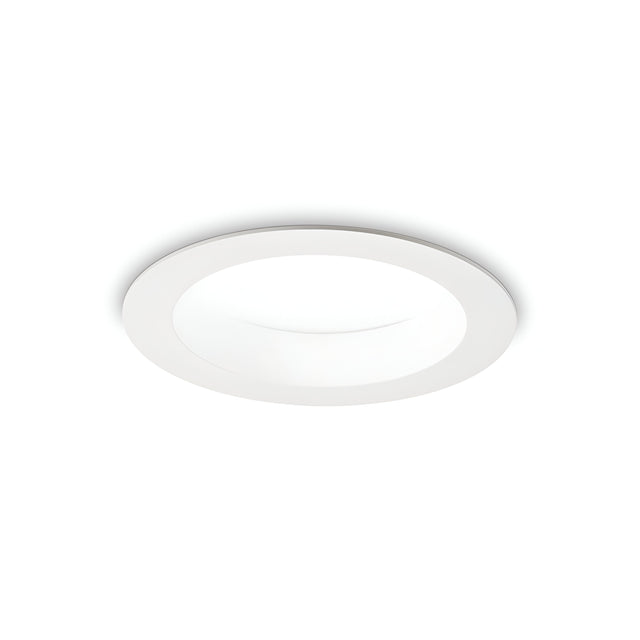 A Radiara-2 Round LED Recessed Downlight with a sleek, minimalist design and a die-cast aluminium finish against a plain background.