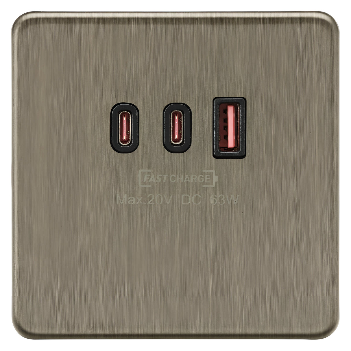 1G Dual USB-C and USB-A Charger Plate [20V DC 63W] - Antique Brass