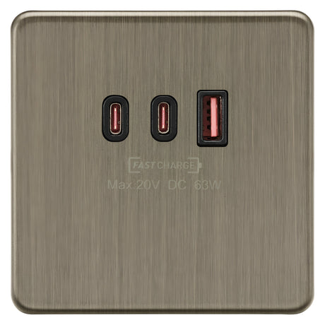 1G Dual USB-C and USB-A Charger Plate [20V DC 63W] - Antique Brass