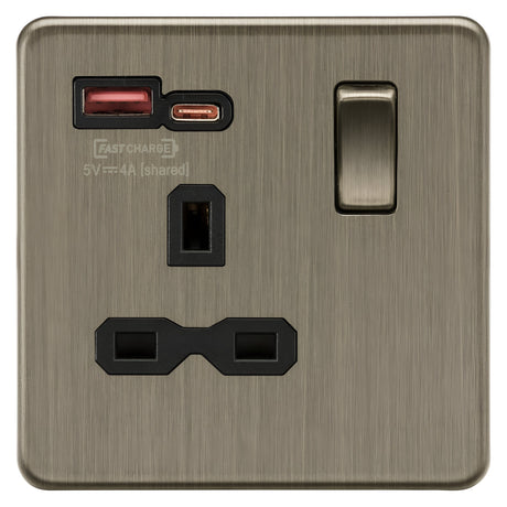 13A 1G Switched Socket with dual USB A+C [18W FASTCHARGE] - Antique Brass