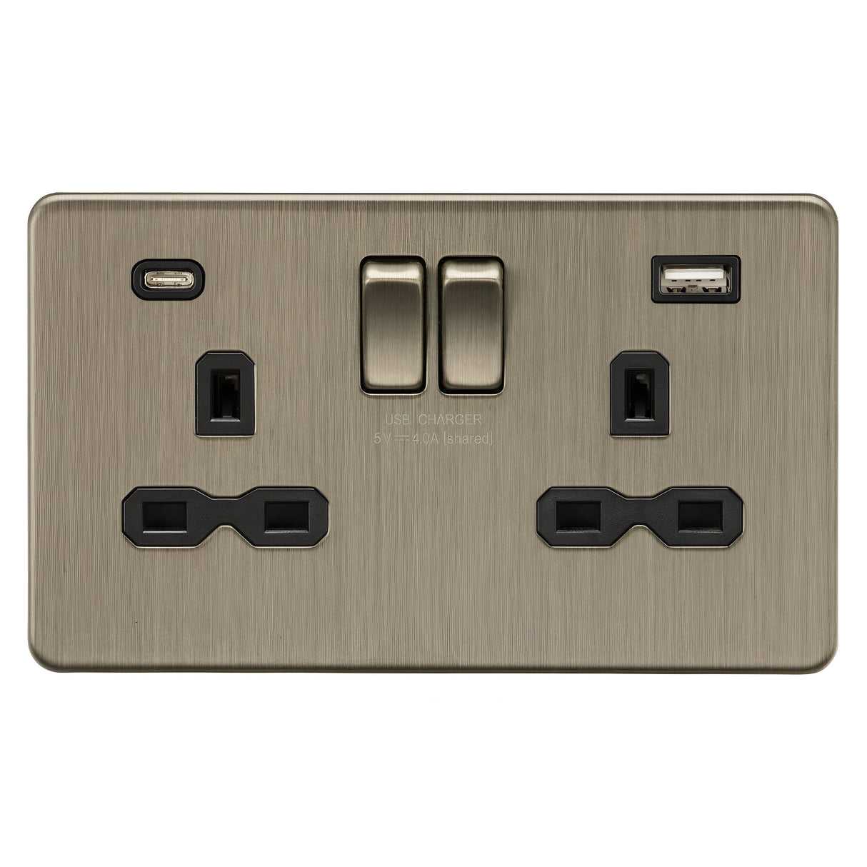 13A 2G SP Switched Socket with dual USB C+A 5V DC 4.0A [shared] - Antique Brass