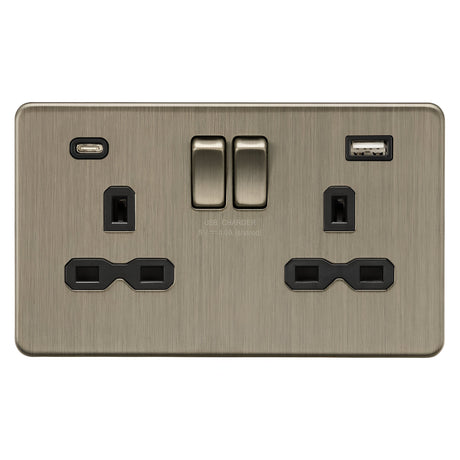 13A 2G SP Switched Socket with dual USB C+A 5V DC 4.0A [shared] - Antique Brass
