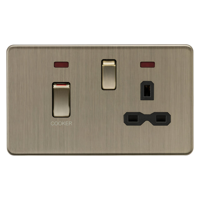 45A DP switch and 13A switched socket with neons - Antique Brass