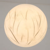The Lunar Flush Ceiling Light - White features a frosted white surface with subtle leaf-like etchings, providing soft ambient lighting and a modern touch to any room.