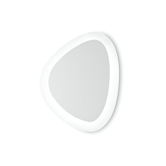 A modern, asymmetrical wall mirror with a smooth white frame on a plain background pairs beautifully with the NovaLight LED Ceiling & Wall Light 26W 3000K - White, 32cm. The mirror's soft, rounded edges enhance the contemporary and minimalist design, creating a seamless blend of style and energy-saving elegance.
