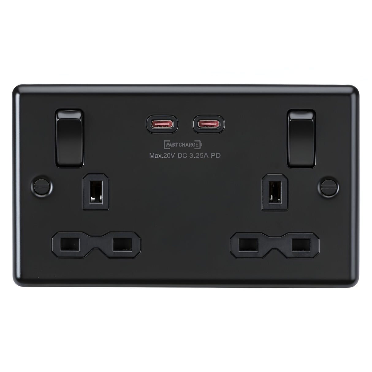 13A 2G DP Switched Socket with Dual USB-C [65W DUAL FASTCHARGE] - Matt Black